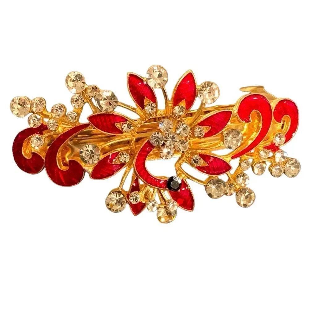 Bejeweled French Barrette - Red & Gold Fire Tone